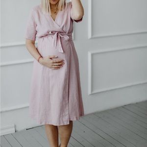 OdaLux Linen Wrap Dress Maternity in Icy Pink